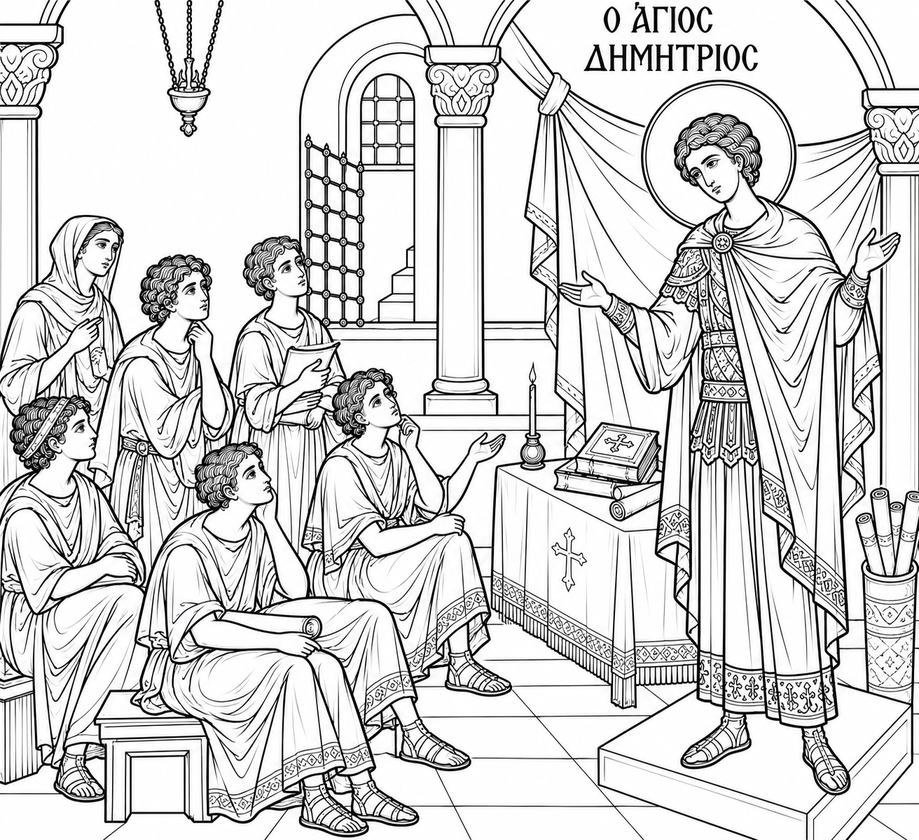 Ο Άγιος Δημήτριος διδάσκει τους νέους 